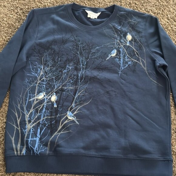 Northern Traditions Medium Blue With Blue Jay Bird Pattern Granny Sweater - Picture 2 of 10